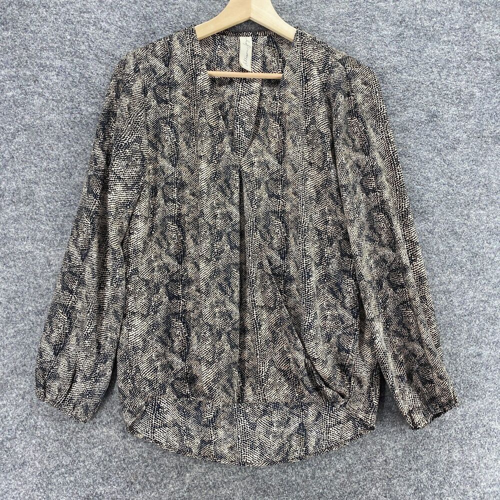 Allison Joy Blouse Women XS Gray Animal Print V-Neck Long Sleeve Pullover Casual